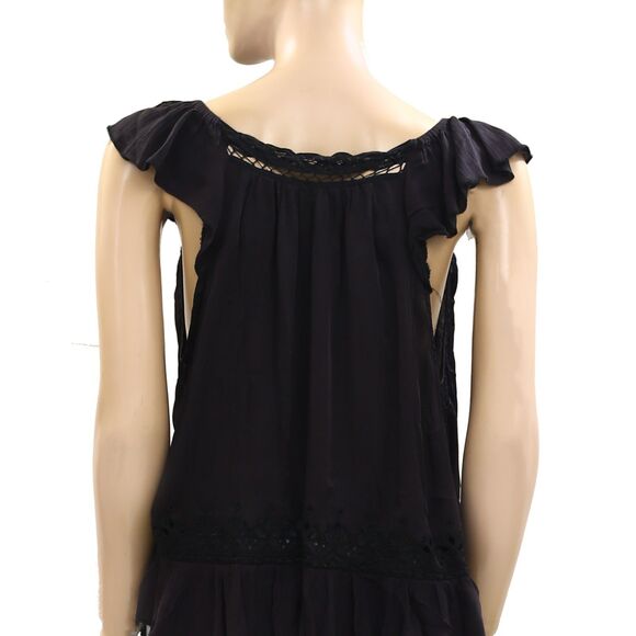 Free People Sensual Cassidy Cutwork Blouse Tank Top Embroidered Black L 283343 - Picture 7 of 8